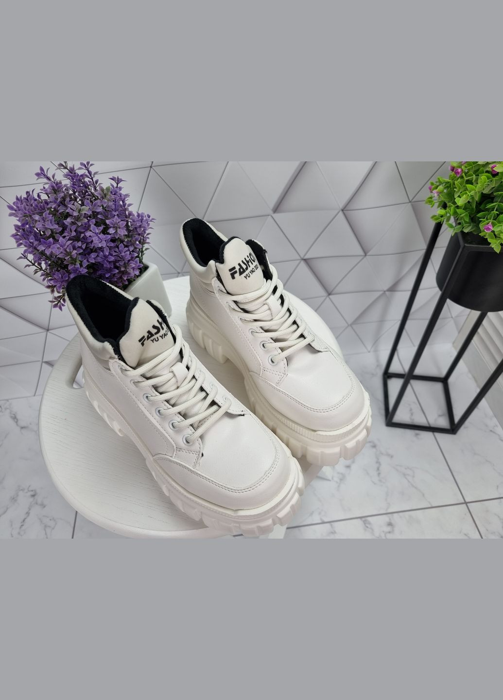 Черевики кросівки білі на тракторній високій підошві платфромі демі (23,5 см) sp-2820 No Brand (289728560)