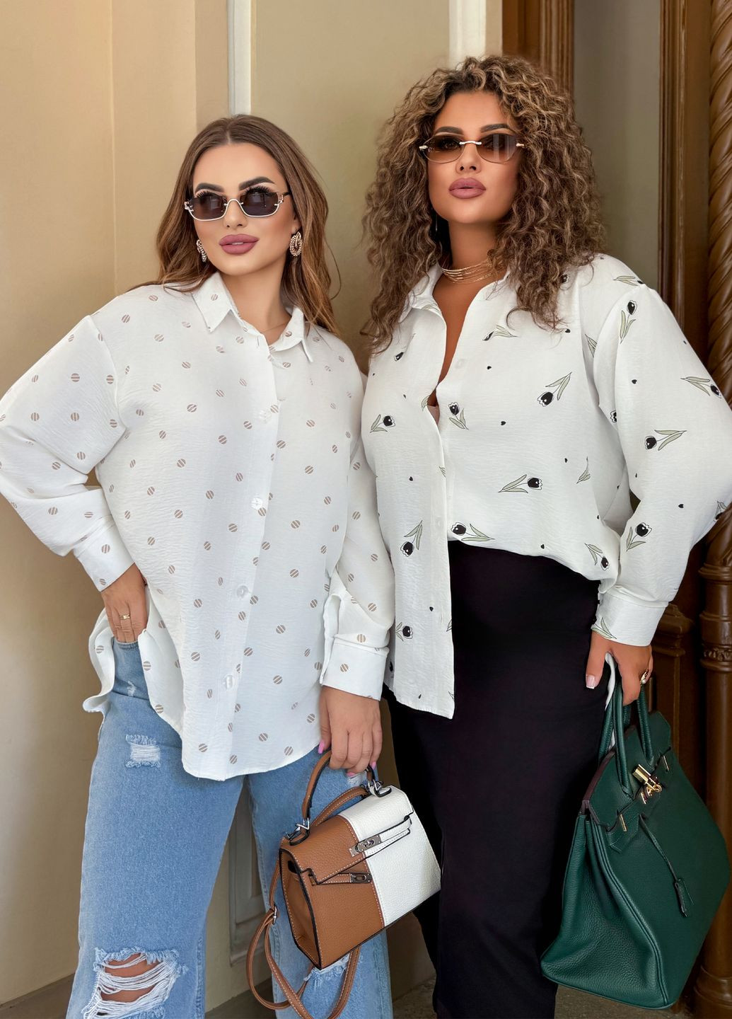 Молочная повседневный, кэжуал рубашка в горошек No Brand с длинным рукавом