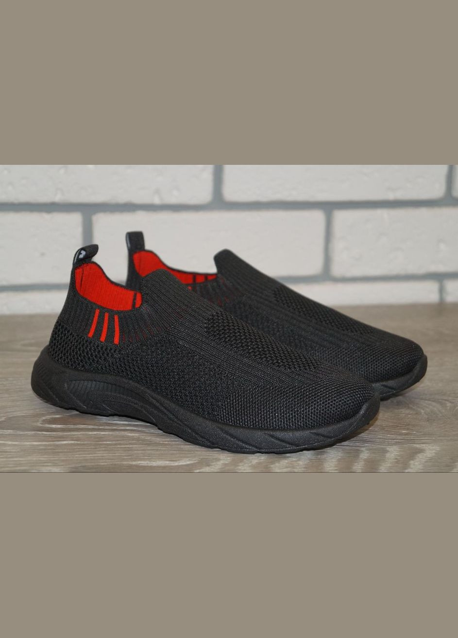 Черные демисезонные кроссовки детские текстильные черные с красным Blue Rama