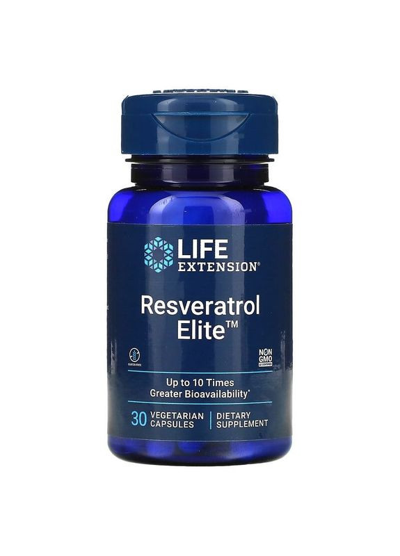 Ресвератрол 167 мг Resveratrol Elite высокая биодоступность 30 вегетарианских капсул Life Extension (285272721)