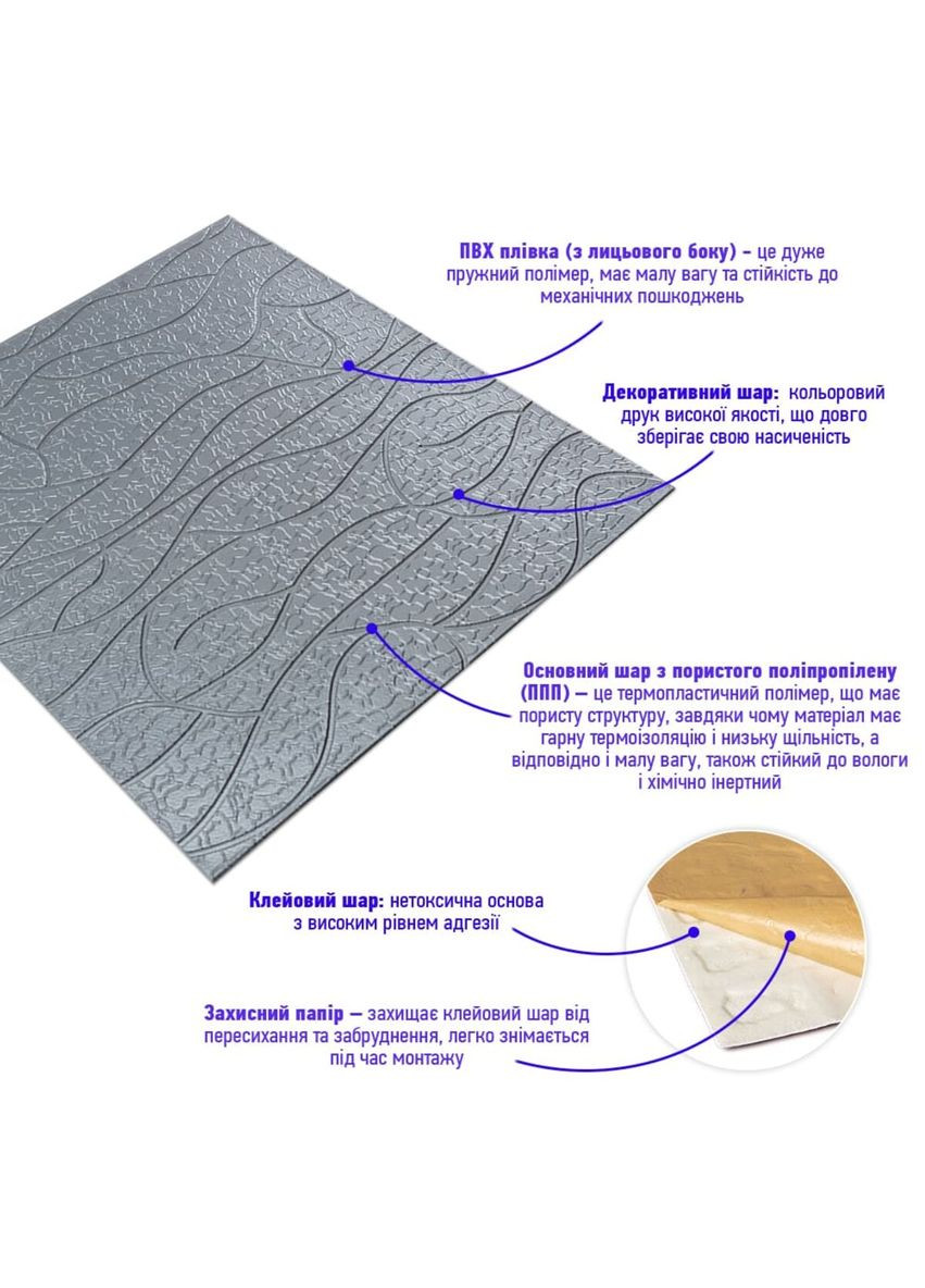 Панель 3D 700х700х6мм Срібло SW-00001951 Sticker Wall (327088707)