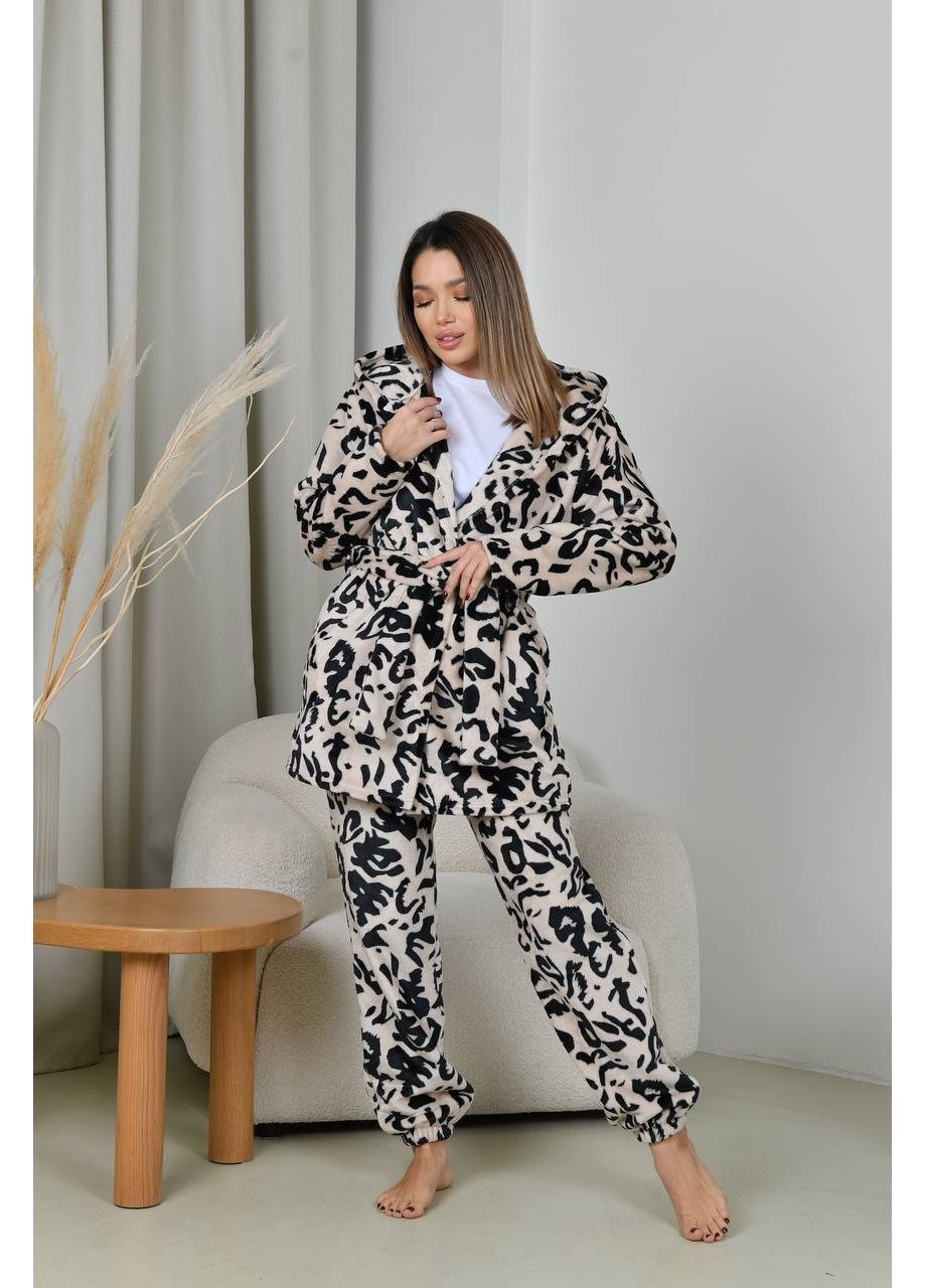 Бежева домашній костюм штани теплі і халат . піжама жіноча махрова No Brand