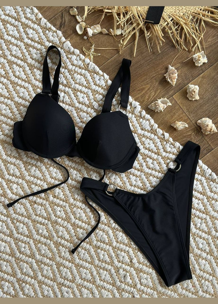 Черный летний эффектный купальник с металлическим декором раздельный No Brand