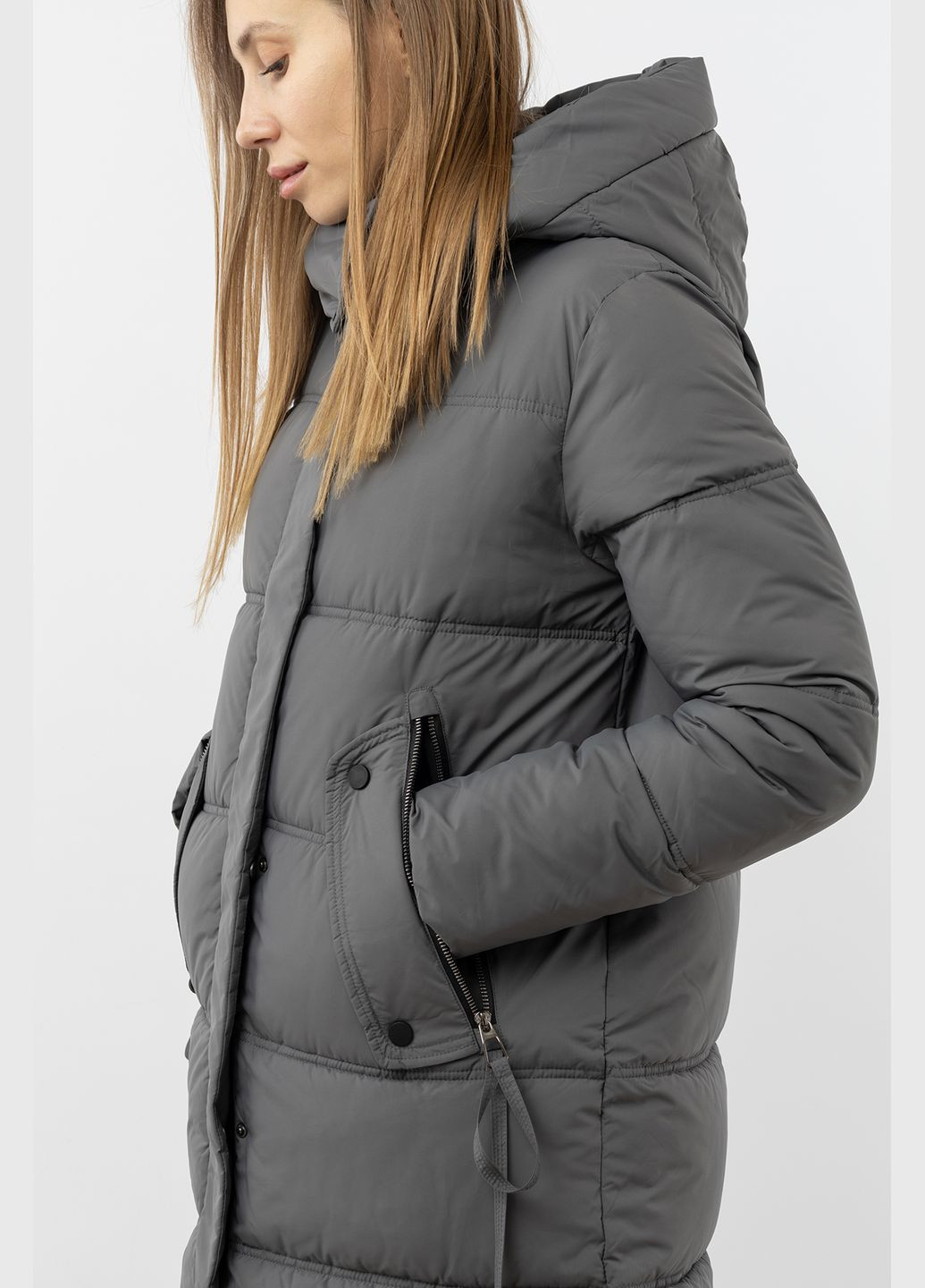 Серая зимняя женская куртка цвет серый цб-00223837 Dai Fei Xue