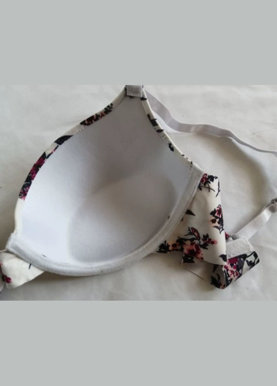 Белый бюстгальтер с плотной чашкой и пуш-ап белый с цветочным принтом 75с No Brand