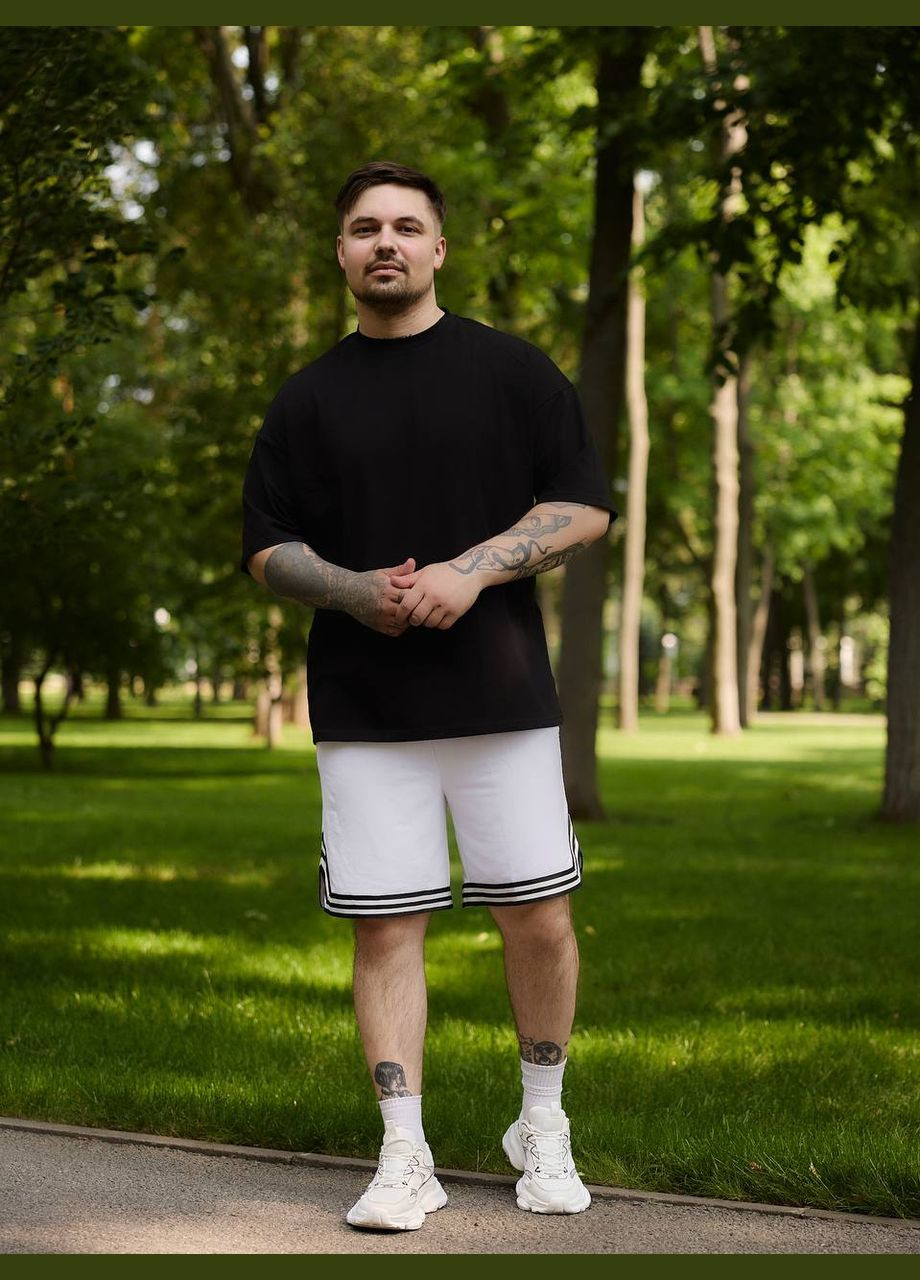 Черно-белый летний трендовый летний комплект с лампасами с шортами No Brand