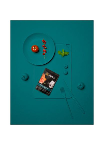 Влажный корм для котят, лосось с морковью в соусе, пауч, 85 г Savory (364786212)