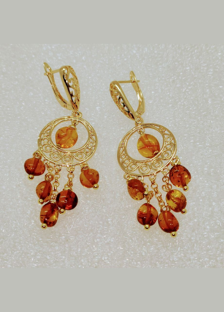 Сережки 3045 з натурального бурштину відтінок медовий MINOV (311310538)