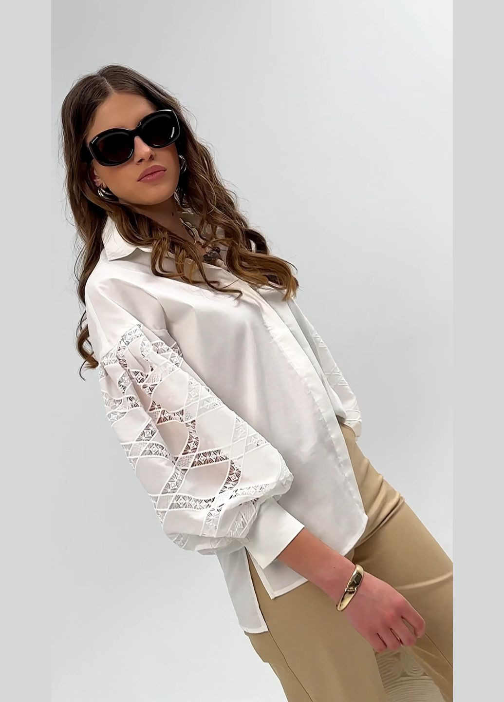 Белая эксклюзивная блуза с вышитым рукавом в украинском стиле - ua54 / eu48 Iren Klairie