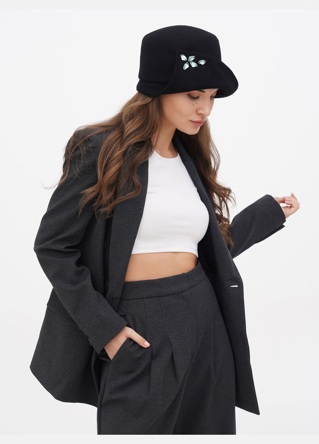 Жіночий капелюх, чорний, зі стразами — елегантний блиск для стильного образу VECONS Шляпка (319836279)