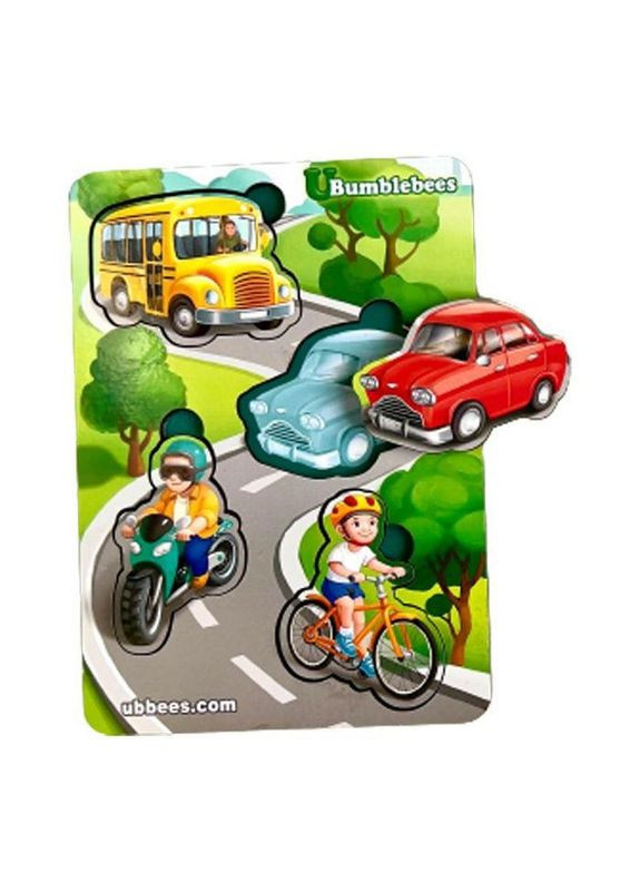 Деревянный пазл-вкладыш "Транспорт-2" Ubumblebees (ПСФ115) PSF115 фон с подсказкой No Brand (330600919)