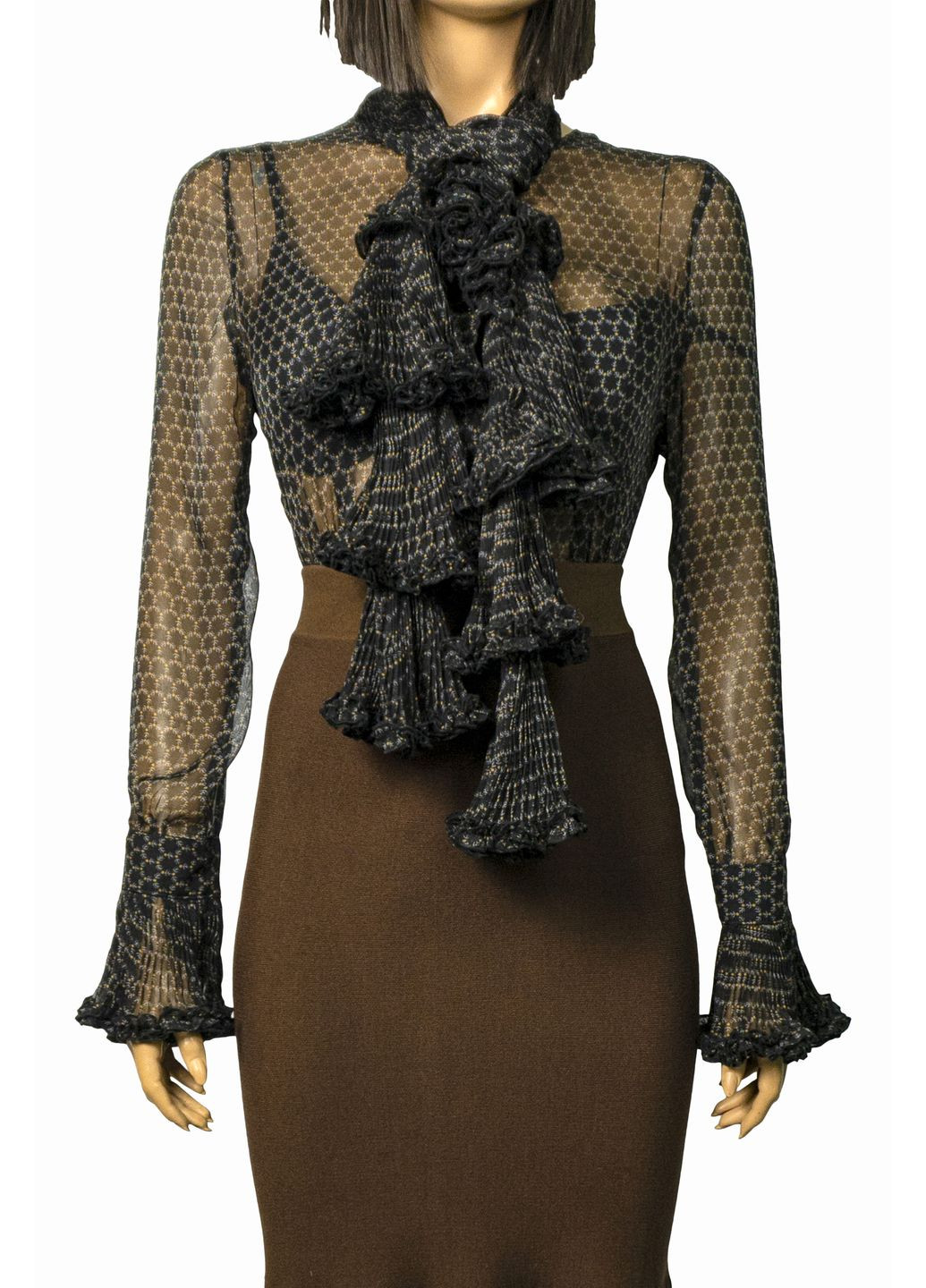 Чорна жіноча шифонова блузка з шарфом. чорний Forza Viva