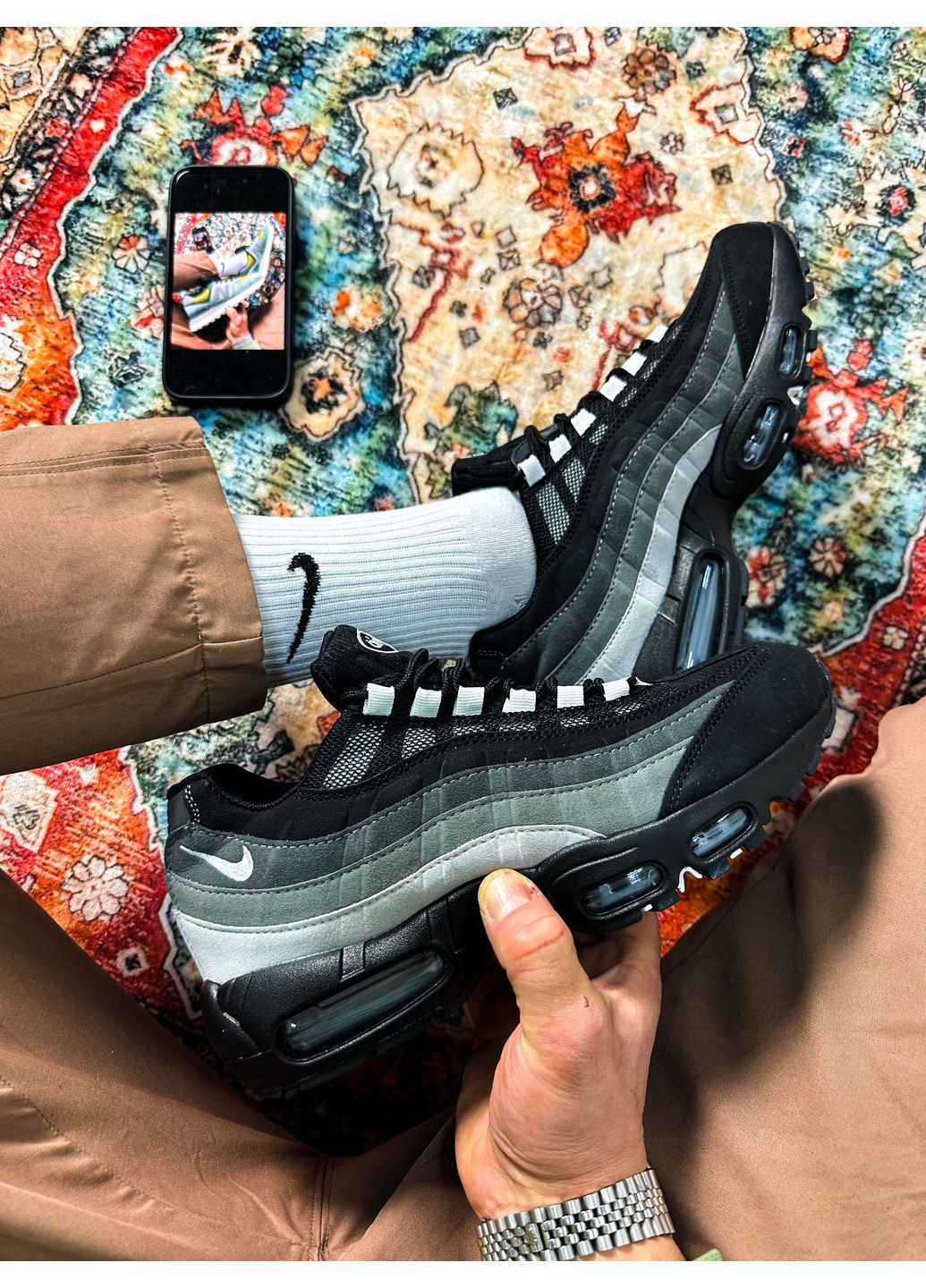 Сірі всесезон кросівки чоловічі nike air max 95 black grey | найк аір макс 95 сірі No Brand