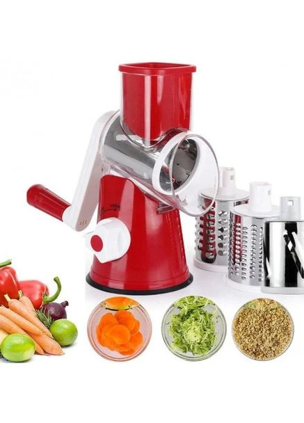Овочерізка мультислайсер Tabletop Drum Grater Kitchen Master Терка для овочів та фруктів 3 насадки. Колір: червоний No Brand (381547100)