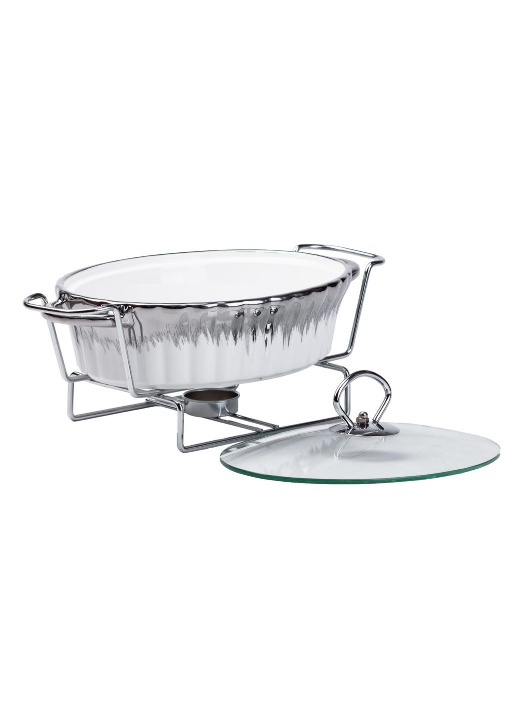 Мармитница керамическая овальная 1 л со стеклянной крышкой, хром Yiwu (358649932)