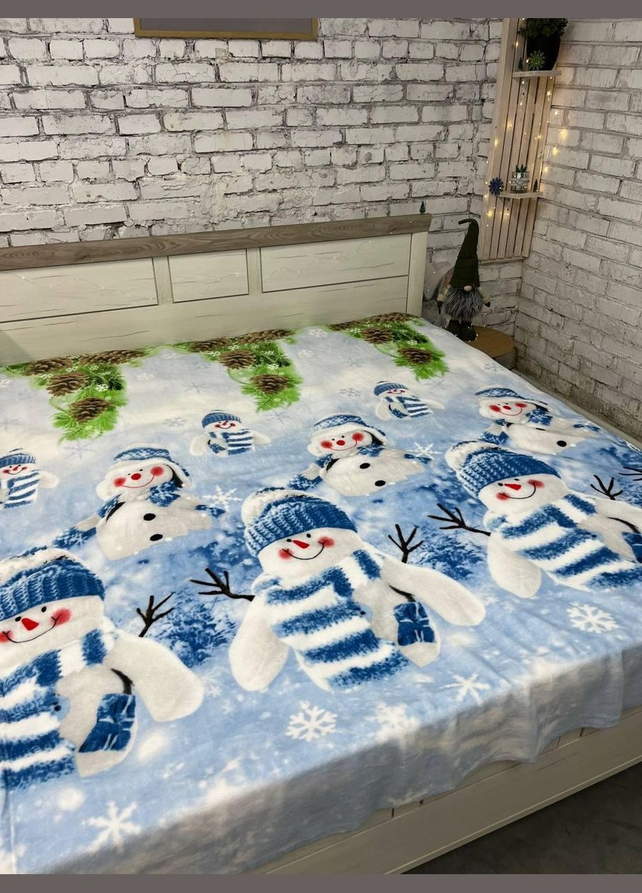 Плед новогодний теплый плюшевое флис Синий 160х215 см No Brand (308754789)
