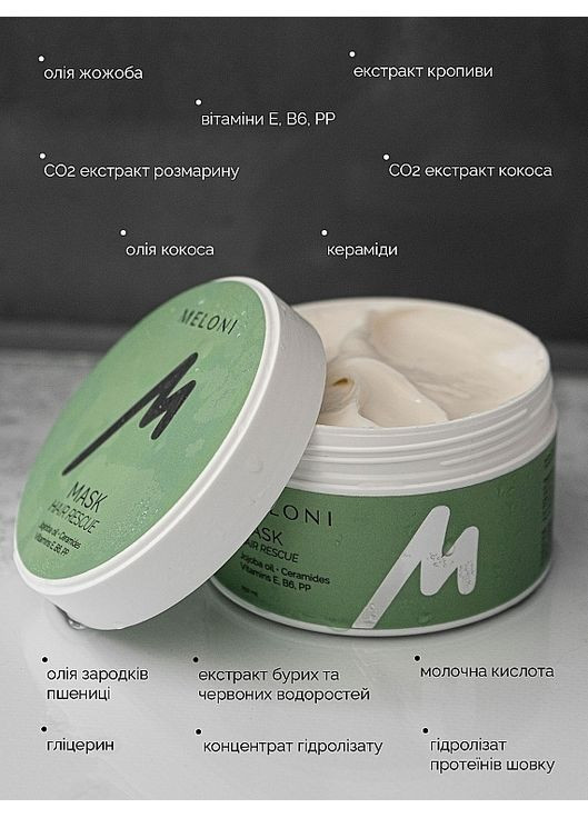 Интенсивная маска с маслом жожоба и витаминами Е, В6, РР Hair Rescue Mask 250ml (1245563-31017215) Meloni (368653611)