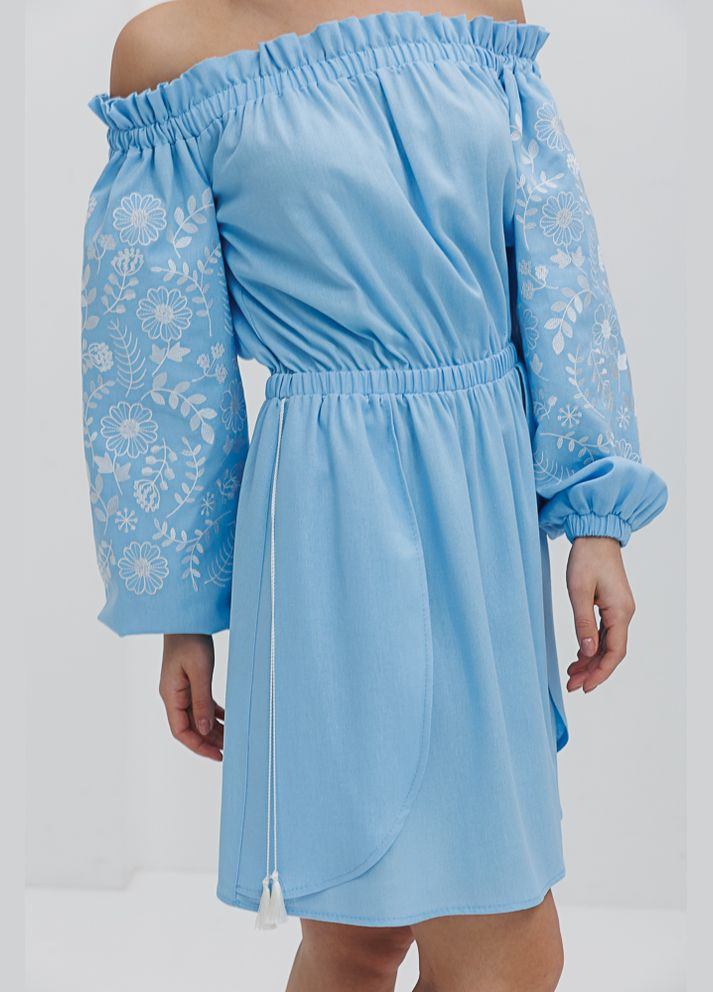 Платье-вышиванка с открытыми плечами с цветами гладью Arjen (289385847)