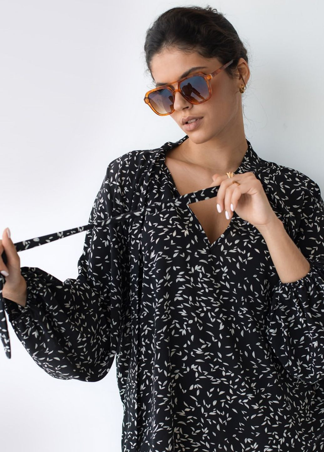 Комбинированная блузка летняя oversize из принтованной вискозы Egostyle