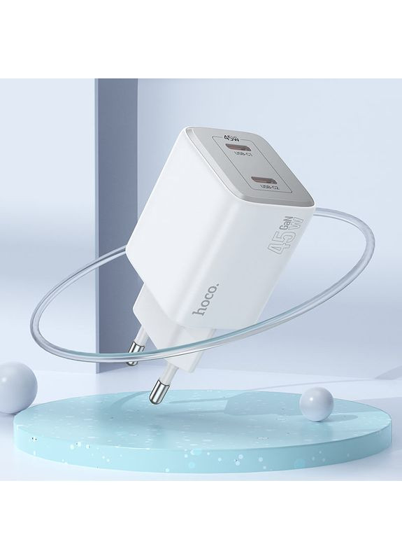 Мережевий зарядний пристрій dual-port PD45W(2C) charger set(C to iP) White Hoco N42 Elogiado (368698139)