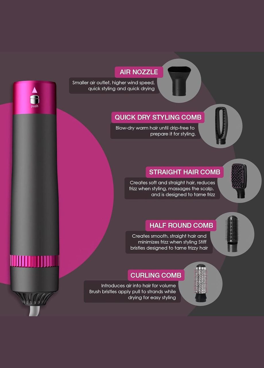 Фен-щітка 5 в 1 FACAIO, багатофункціональний стайлер для укладання волосся, завивка, вирівнювання та сушіння, іонізація No Brand (338193399)