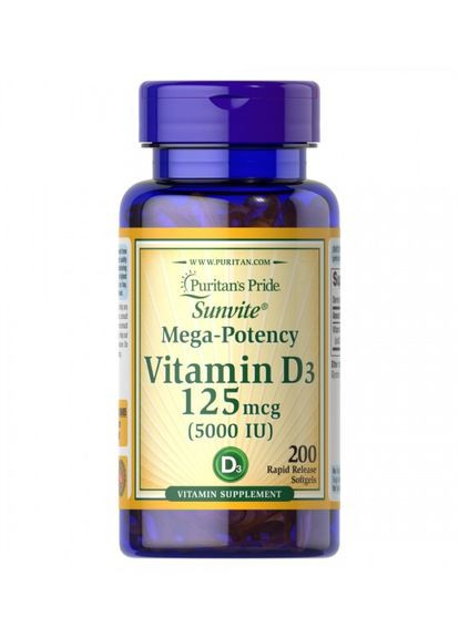 Витамин Д3 Vitamin D3 5000 IU 200 капсул Puritans Pride (351865270)