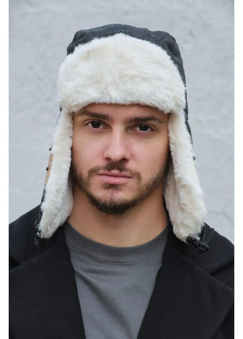 Чоловіча зимова шапка-ушанка чорна, тепла акрилова з штучним хутром усередині, стильна зручна шапка для холодної погоди No Brand (365280066)