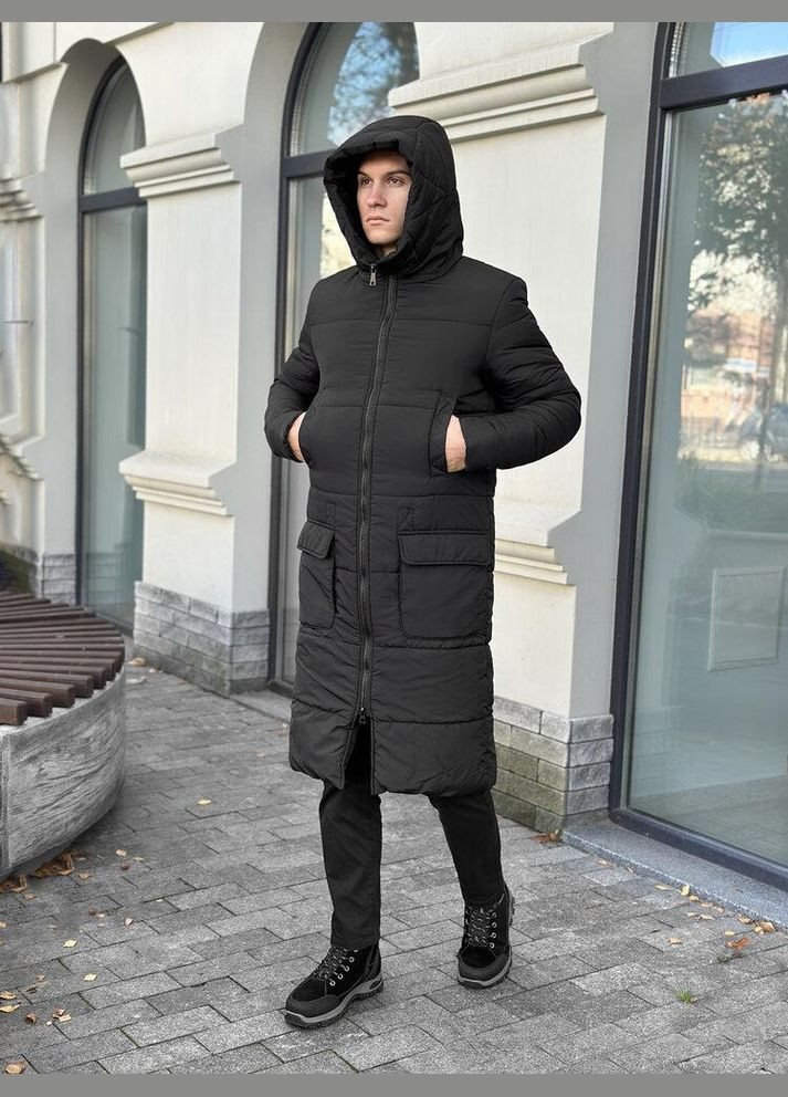 Черная зимняя длинная зимняя куртка с двойным утеплителем Vakko
