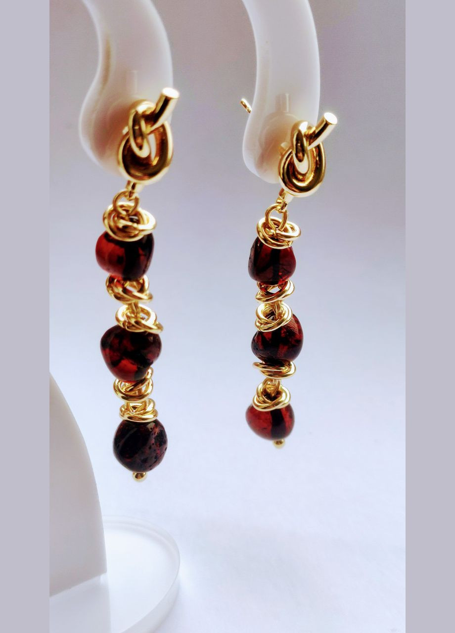 Сережки 2506 з натурального бурштину відтінок рубін MINOV (311310520)