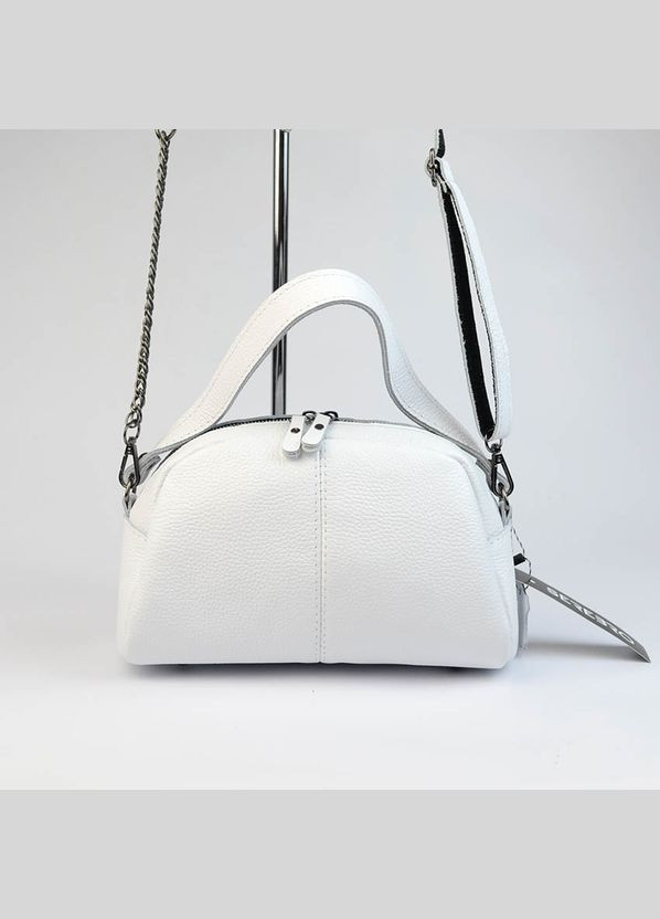 Біла жіноча шкіряна маленька сумка з ручкою і довгим ремінцем через плече Serebro (322846266)