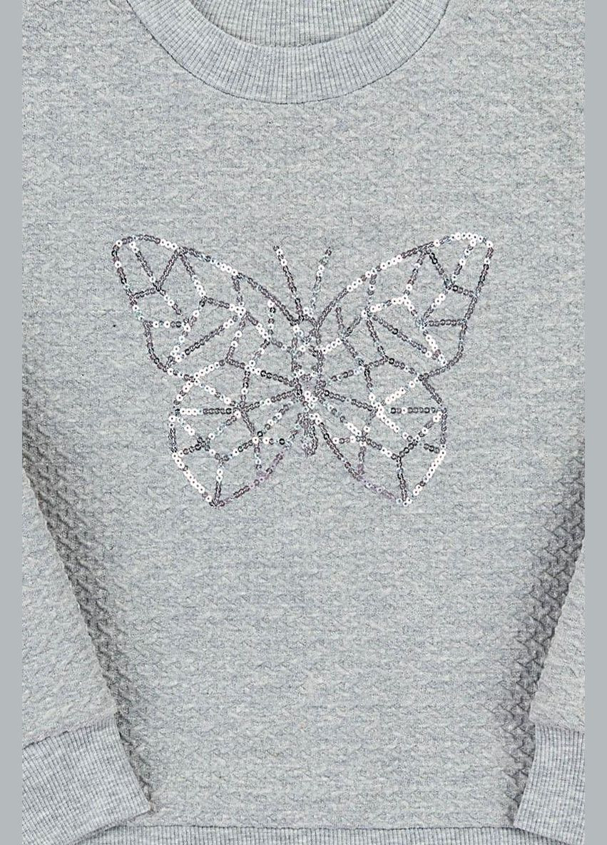 Серый демисезонный костюм для девочки бабочка (свитшот+юбка) интерлок жаккард серый юбочный Україна