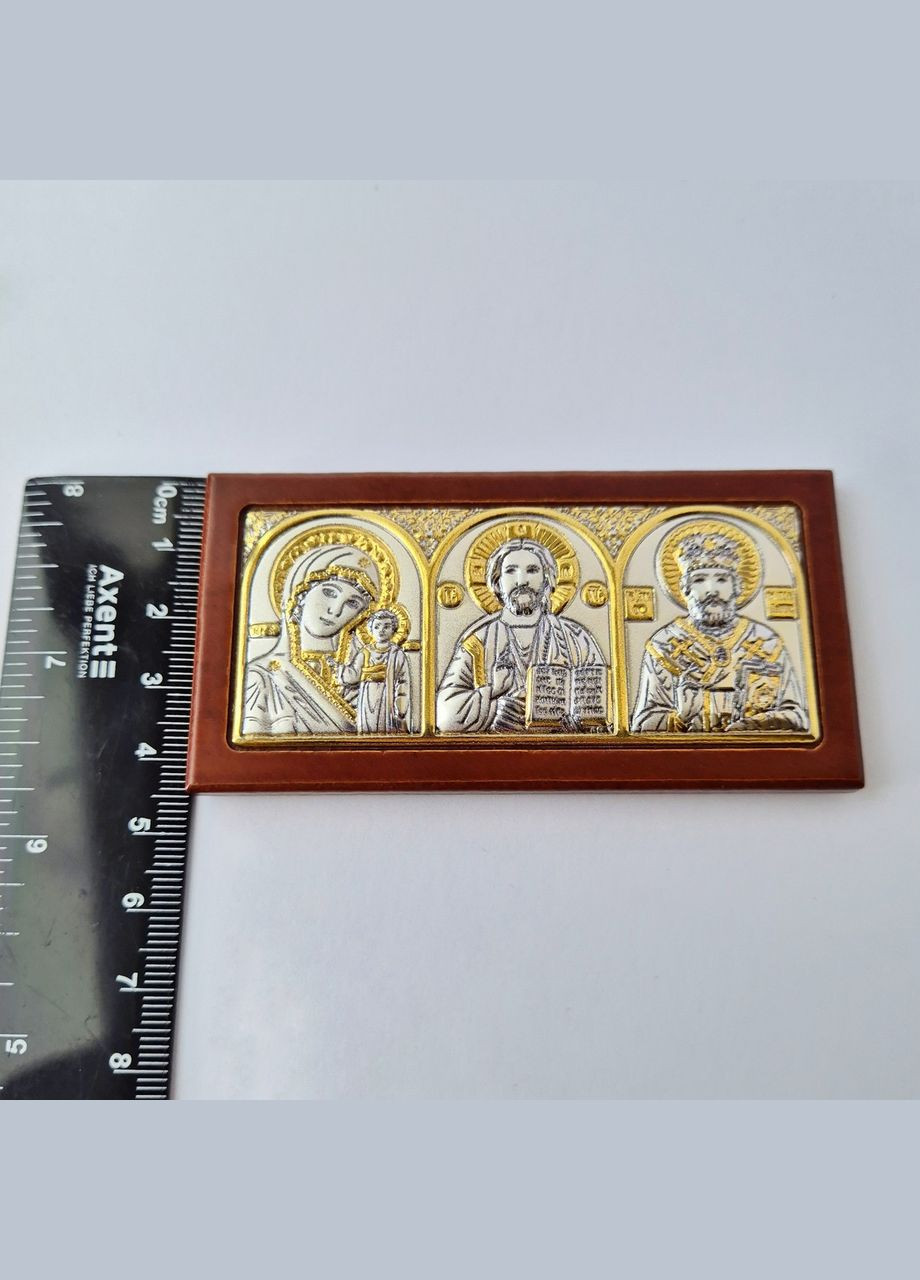 Автомобильная икона на дереве Казанская Богородица Иисус Св.Николай Серебро 925 пробы Позолота No Brand (306743106)