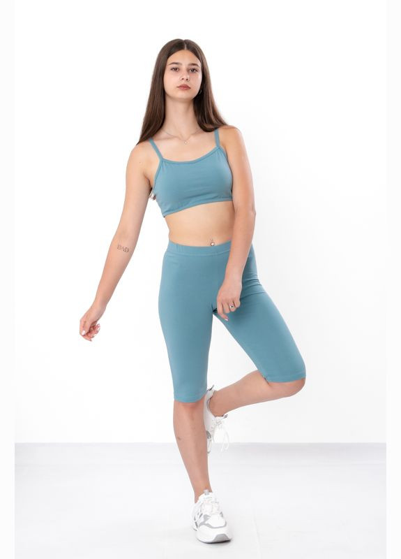 Блакитний літній комплект для дівчинки підлітковий (топ+велосипедки) (p-17379) Носи своє