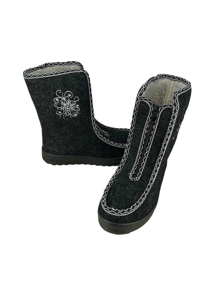 Черные бурки женские высокие черные вышивка 4005-5 Dago