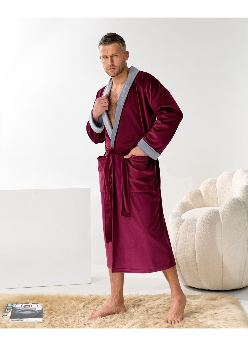 Чоловічий велюровий халат з поясом Tailer (370370546)