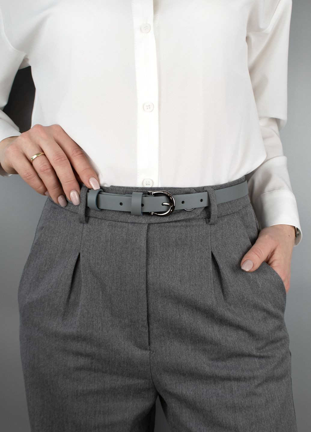 Ремень женский кожаный HC-2057 (120 см) серый с темной пряжкой HandyCover (289843069)