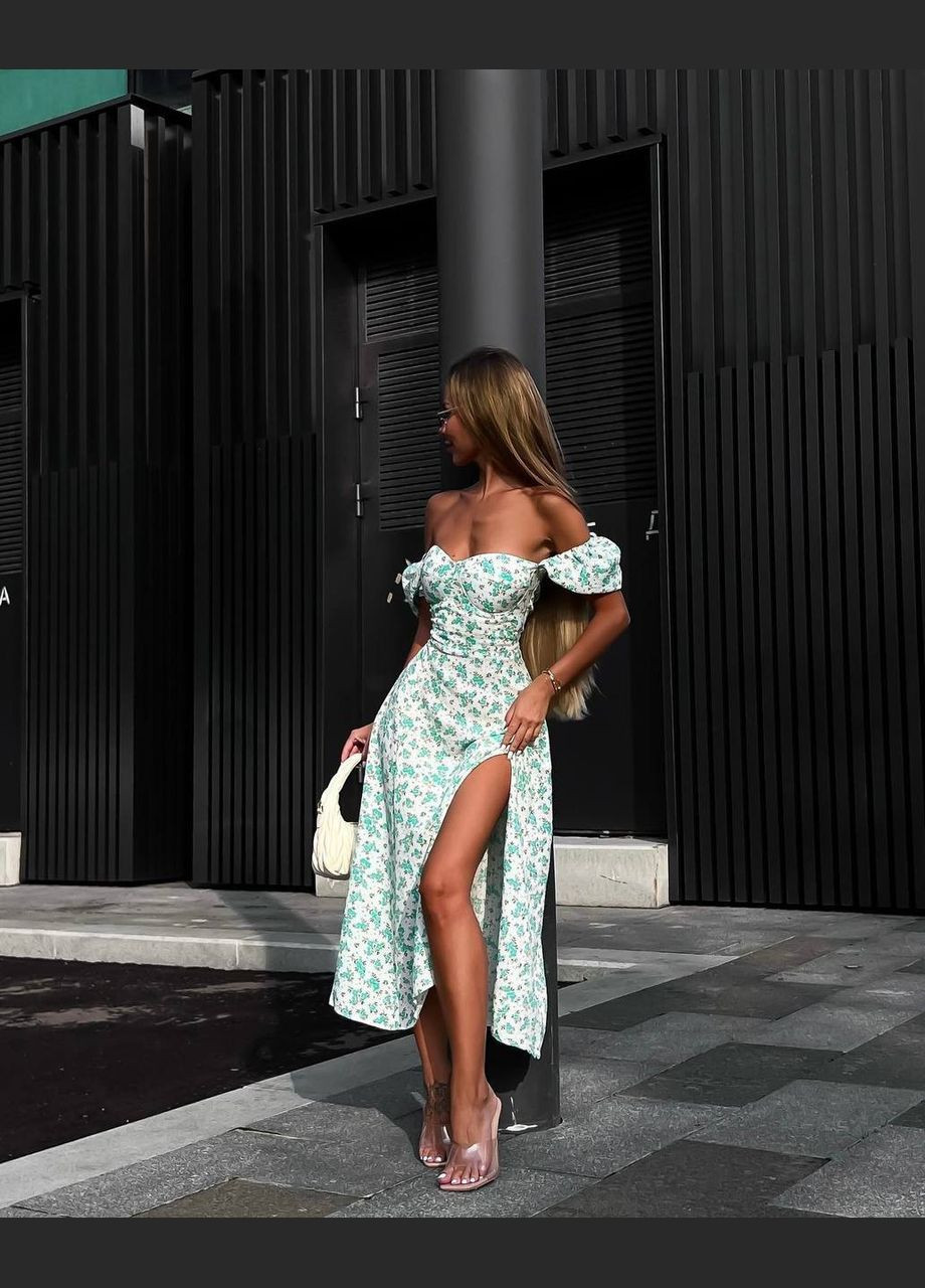 Зелена повсякденний сукня DK/DL Мода без кордонів з квітковим принтом