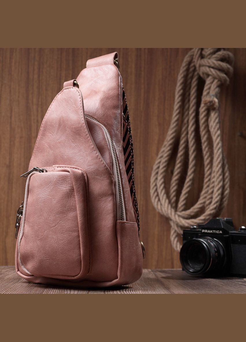 Жіноча сумка з акцентом на текстильну лямку з гладкої екошкіри 22772 Рожевий Vintage (304533826)