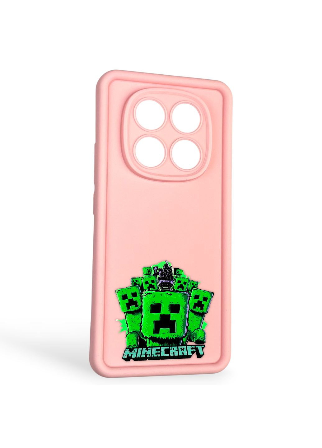Чехол силиконовый Soft Touch с 3D принтом Майнкрафт для Redmi Note 14 Pro 4G розовый (Полная защита камеры) Xiaomi (373425060)
