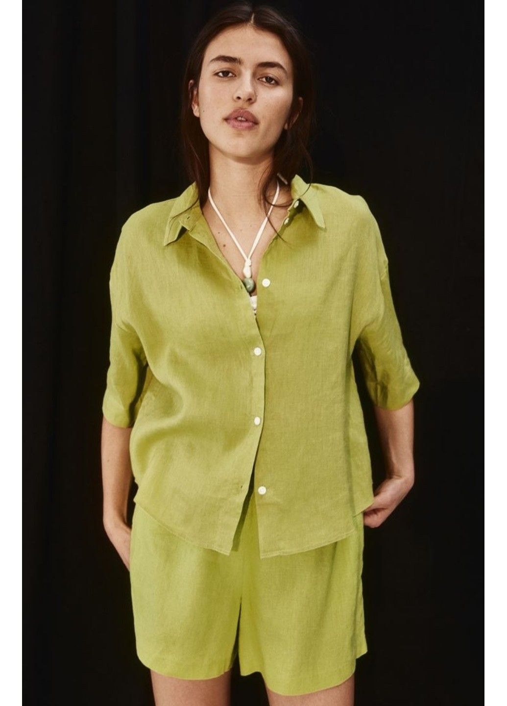 Жіноча лляна сорочка Н&М (56941) XS Зелена H&M (290868596)