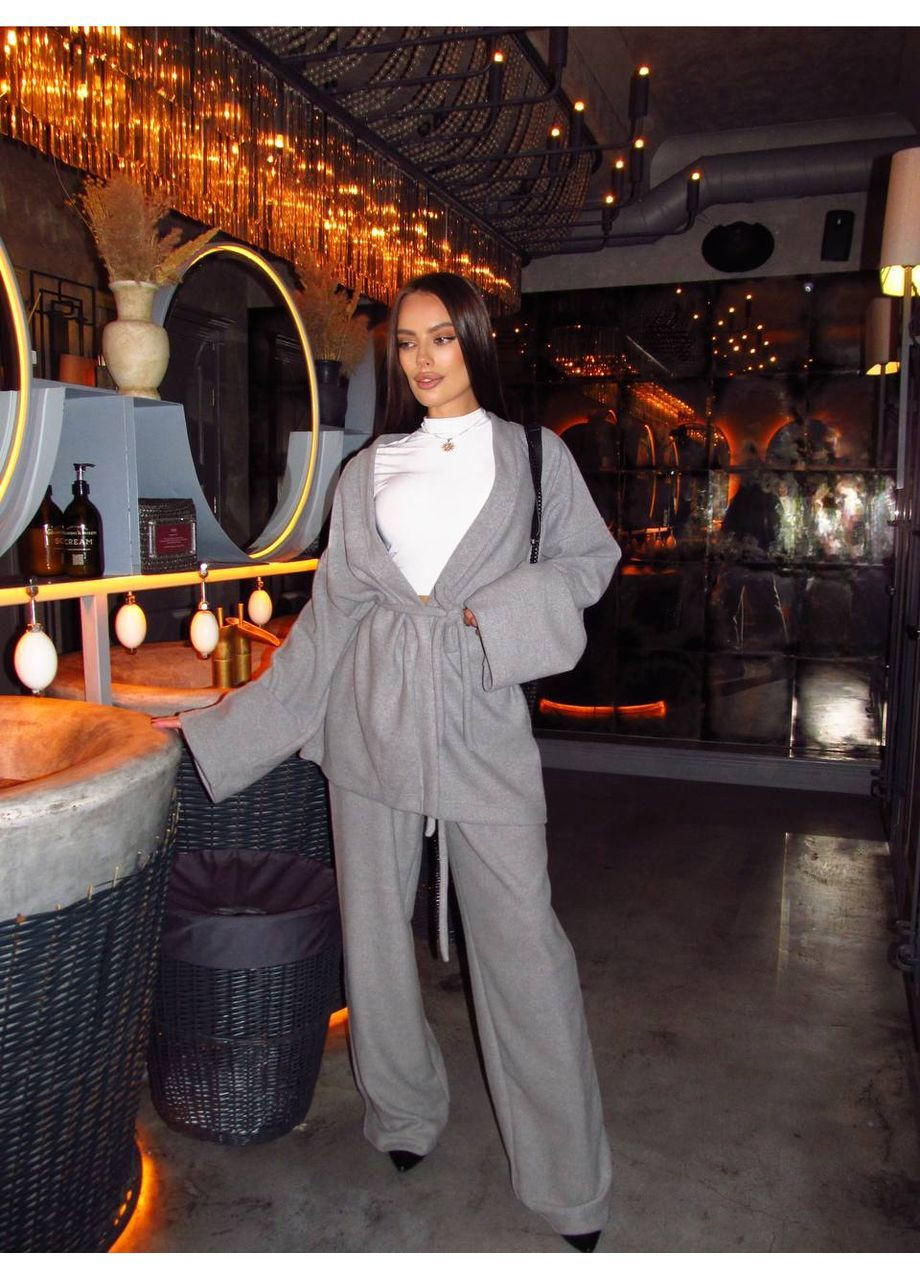 Жіночий теплий комплект з ангора рубчик (кардіган + палаццо) No Brand (366391786)