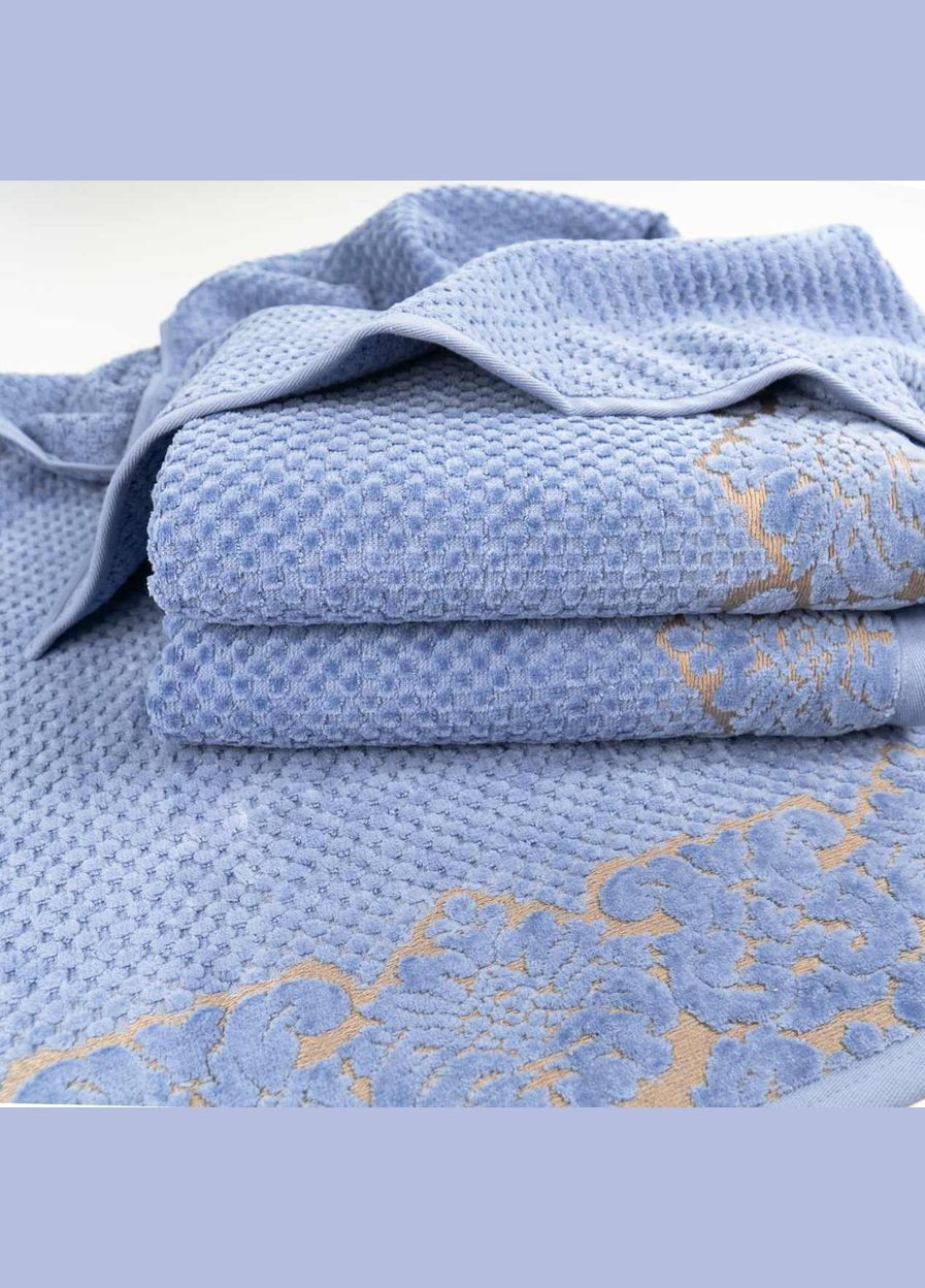 GM Textile набор махровых полотенец 2шт 50x90см, 70x140см damask премиум качества жаккардовое с велюром 550г/м2 () синий производство -