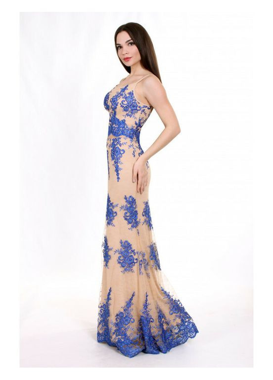 Бежевое женское вечернее платье электрик дизайнерское макси в пол mkeng0829-1 Modna KAZKA