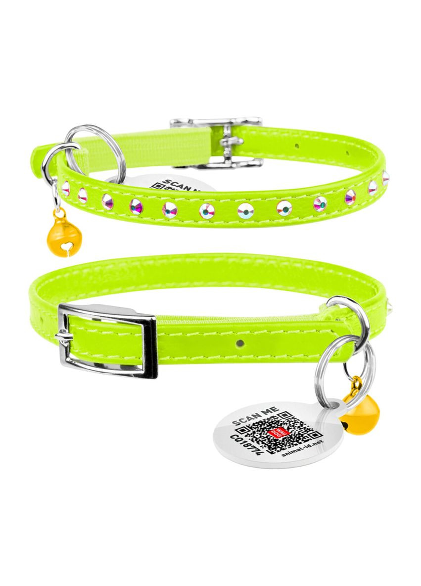 Ошейник Glamour с резинкой, для кошек (ширина 9мм, длина 22-30см) салатовый WAUDOG (322643153)