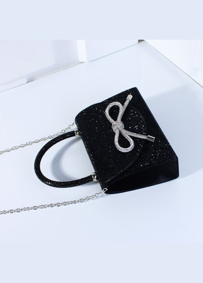Праздничный черный клатч с камешками и бантом. No Brand (322414617)