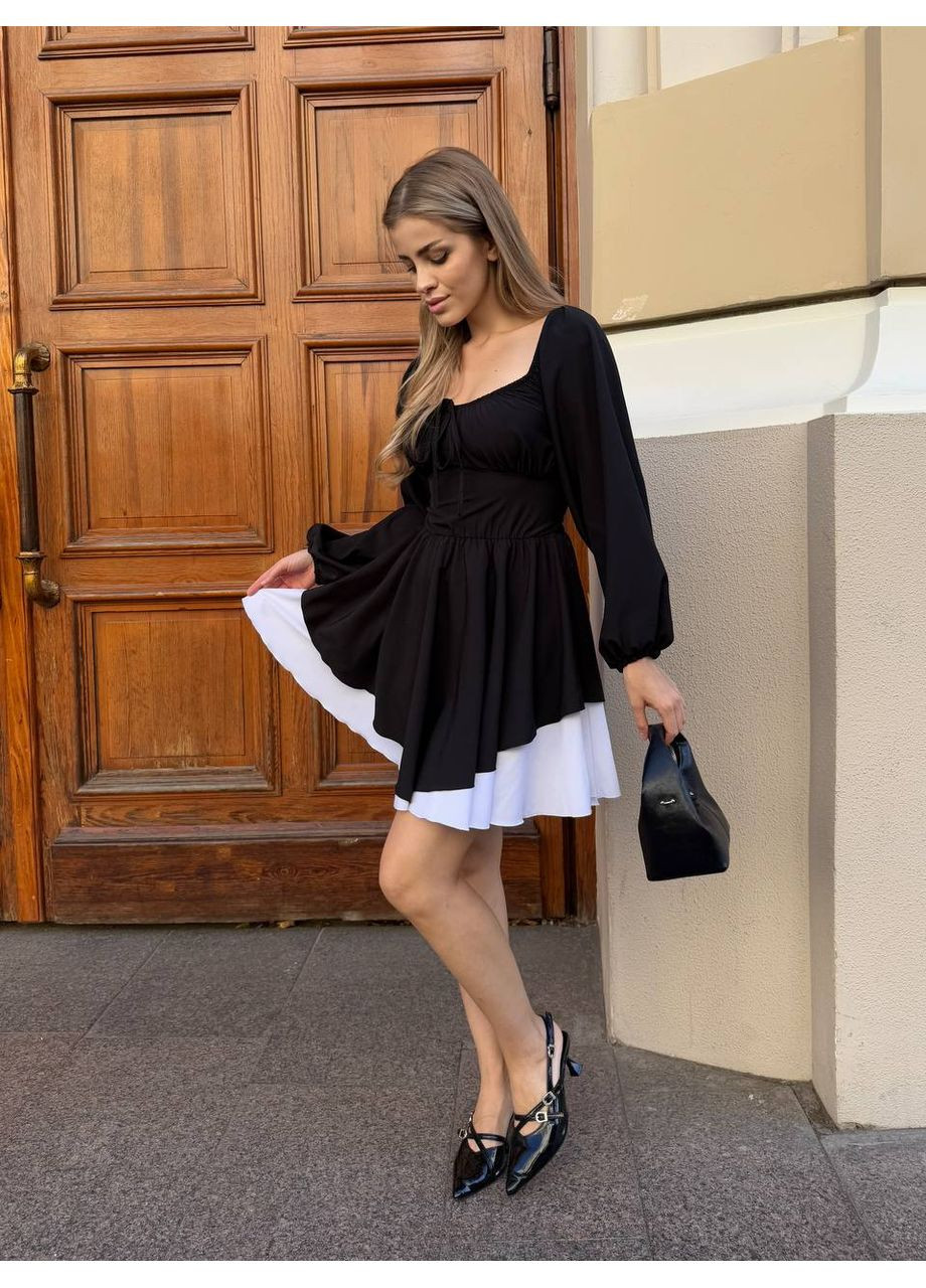 Черно-белое повседневный, кэжуал женское черное платье No Brand