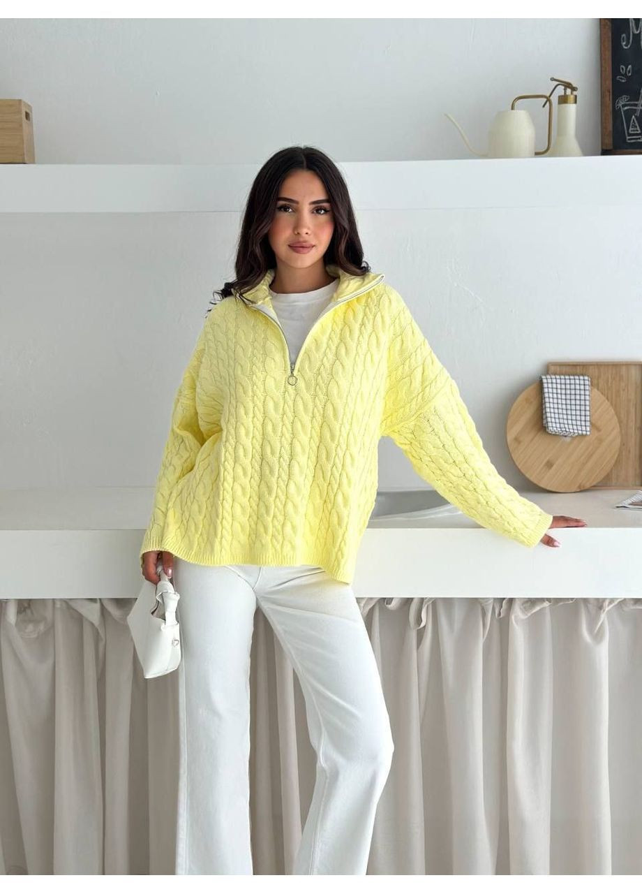 Жовтий зимовий трикотажний джемпер із коміром на блискавці джемпер No Brand