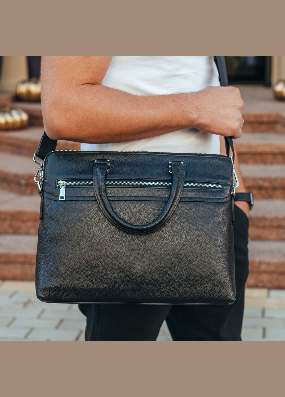 Мужская черная сумка-портфель из натуральной кожи с двумя основными отделениями Tiding Bag (298569522)