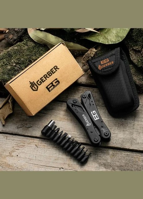 Мультитул Bear Grylls з набором біт (насадок) та пасатижами 9 в 1 BG-818 (код: 4376) Gerber (331902229)