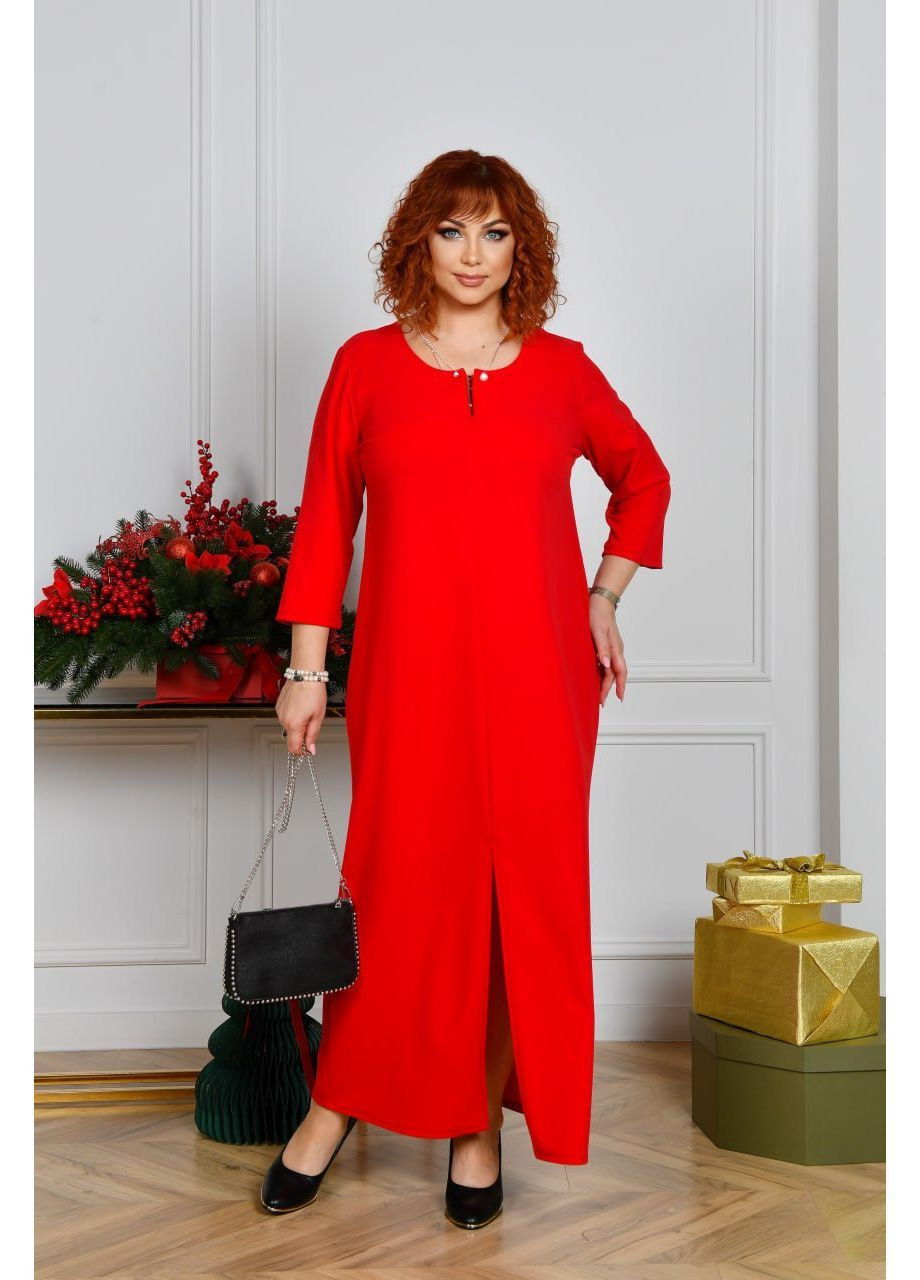 Красное праздничный, деловое женское элегантное платье с разрезом No Brand однотонное